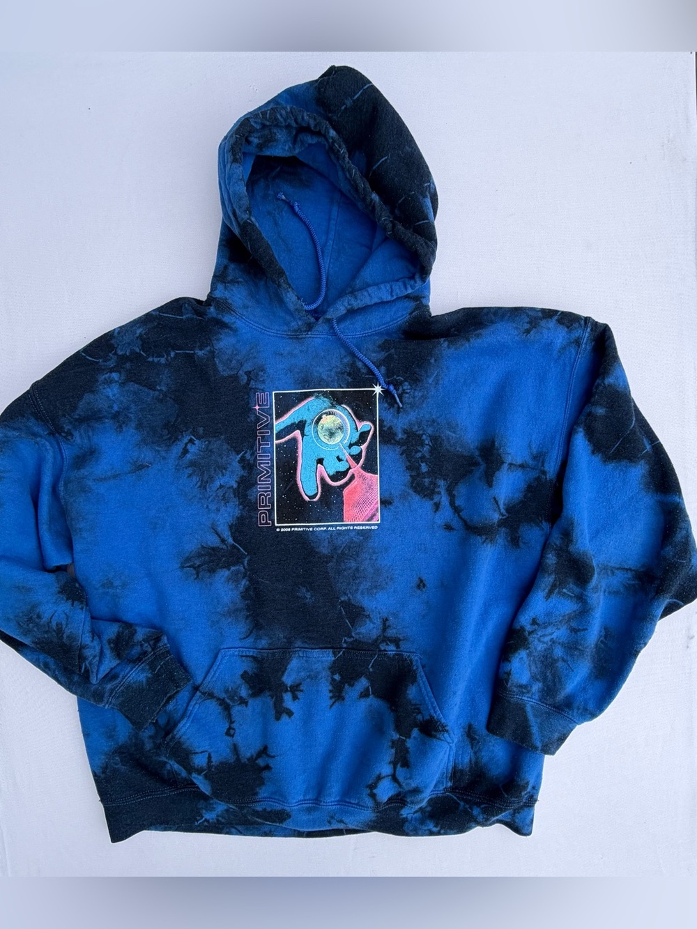 Primitive Skateboarding Hoodie Mens Size Large L Blue Tie Dye Graphic